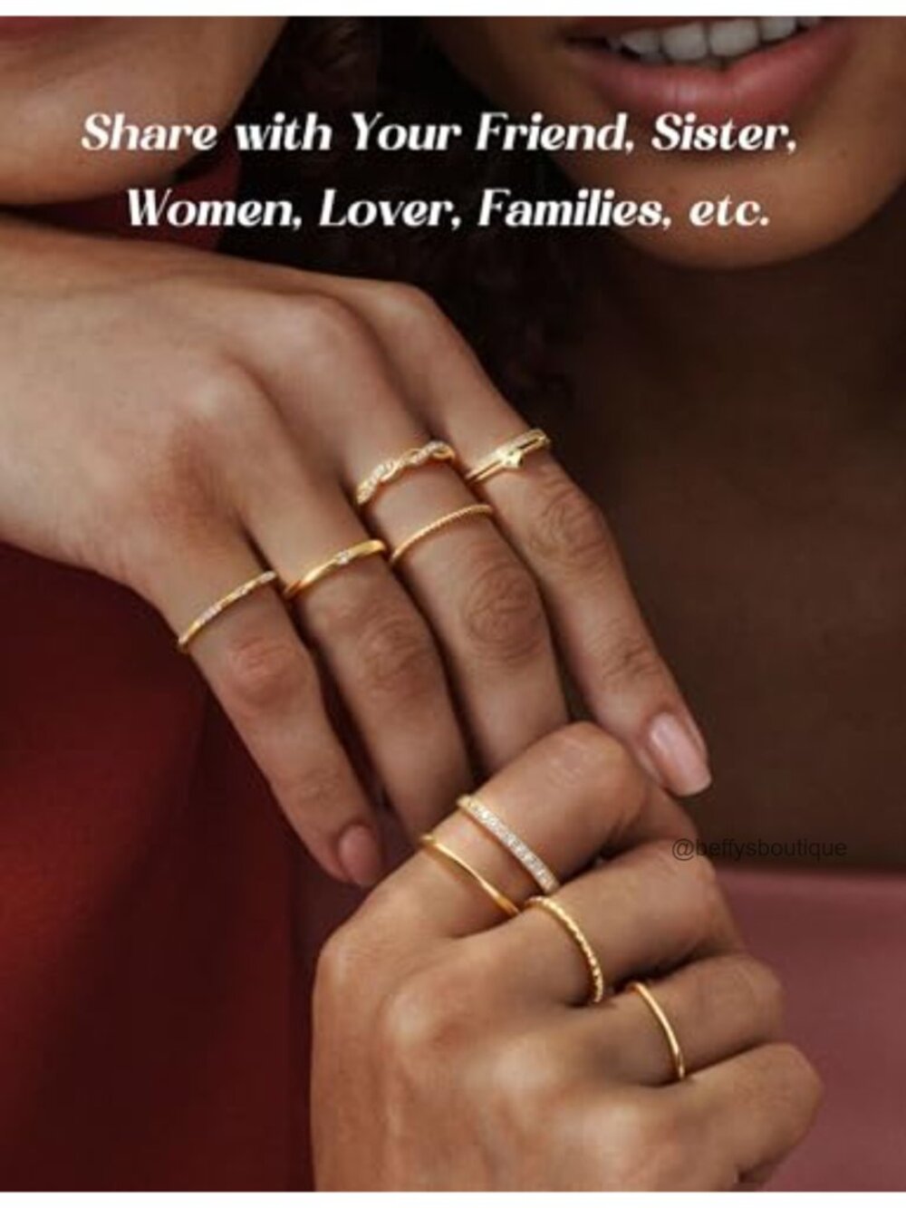 14K Gold Plated Stackable Rings Set Adjustable Non Tarnish CZ Stacking Rings - Picture 5 of 6